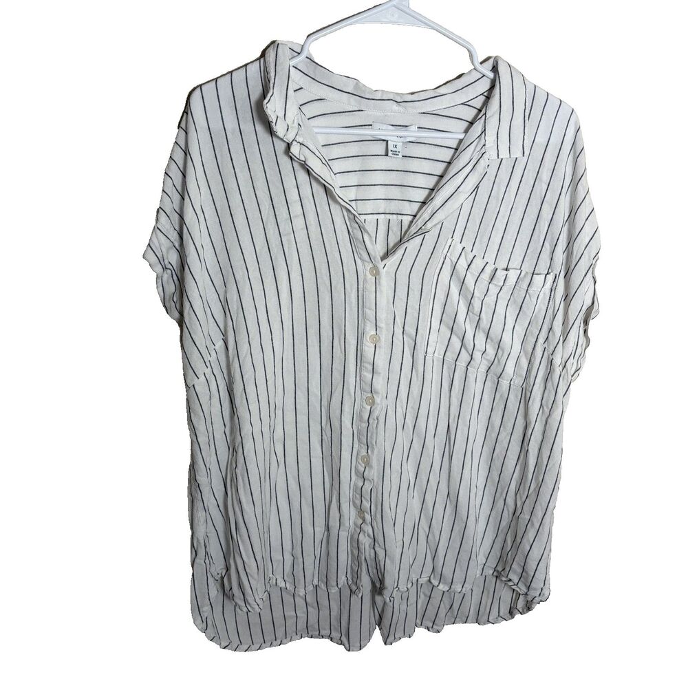 Alex & Jordan Shirt Women's 1X Striped Button Up Short Sleeve Collared Top